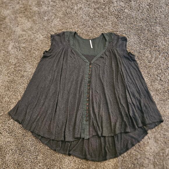 Free People Top Women Size XS Highland Button Front Cap Sleeve Swing Boho Hippie - Picture 2 of 11